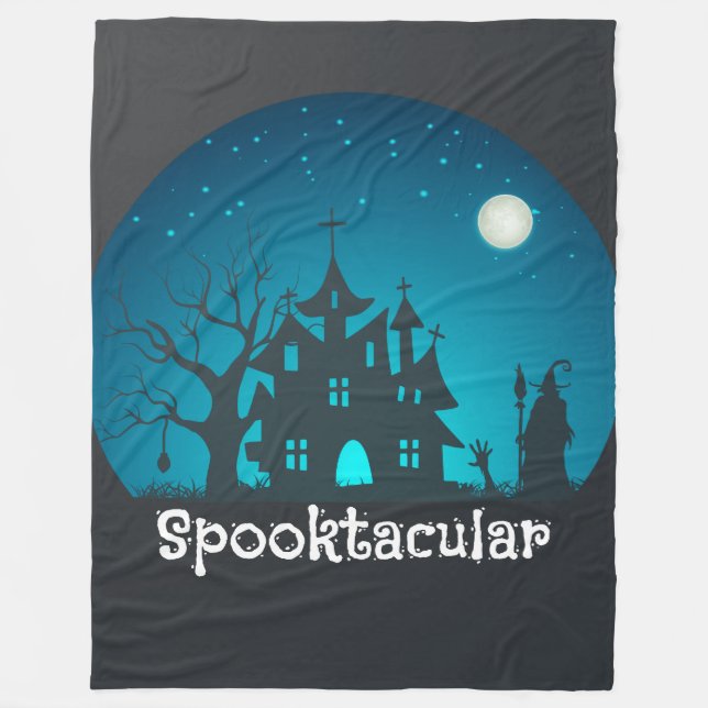 Spooktacular Blau und Schwarz Spuk Haus Fleecedecke (Vorderseite)
