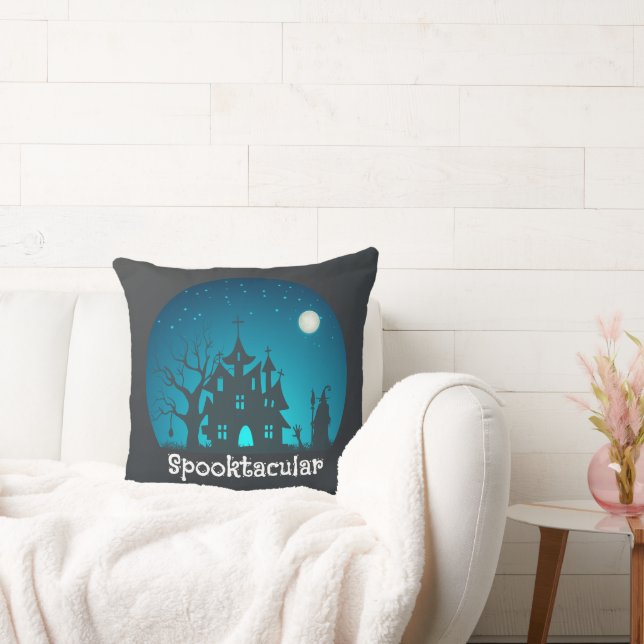 Spooktacular Blau und Schwarz Spuk Haus Kissen (Liege)