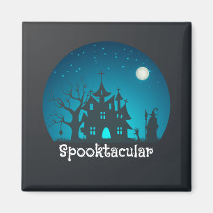 Spooktacular Blau und Schwarz Spuk Haus Magnet