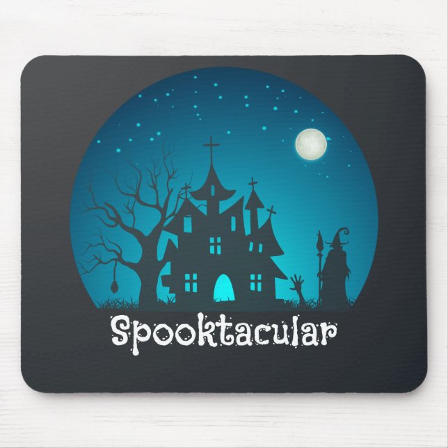 Spooktacular Blau und Schwarz Spuk Haus Mousepad (Vorne)