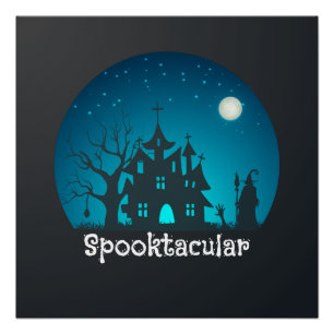Spooktacular Blau und Schwarz Spuk Haus Poster