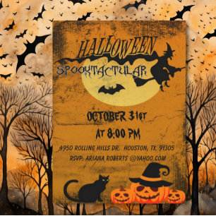 Spooktacular Cat and Hexenkatze Halloween-Party Einladung