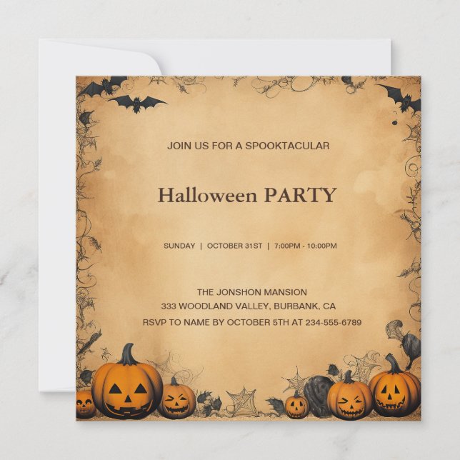 Spooktacular Dark Vintag Gothic Halloween-Party Einladung (Vorderseite)