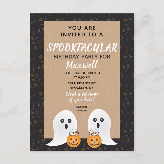 Spooktacular Geburtstagsgeister Trick oder Behandl Postkarte (Vorderseite)