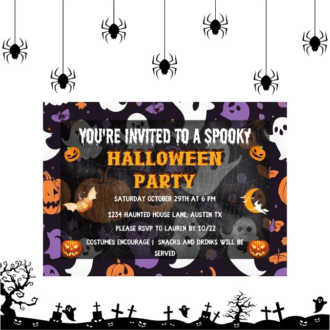 Spooktacular Ghoful Kids Halloween-Party Einladung (Spooktacular Ghostly kids Dance Party Invitation front)
