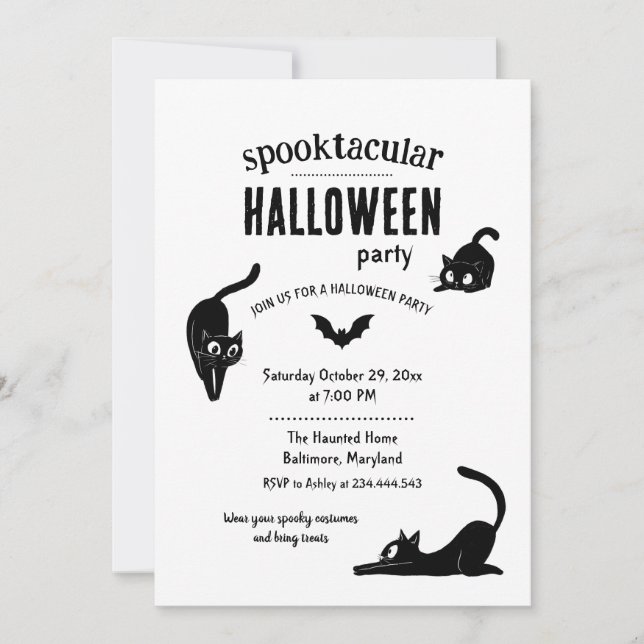 Spooktacular Halloween Black Cats Party Einladung (Vorderseite)