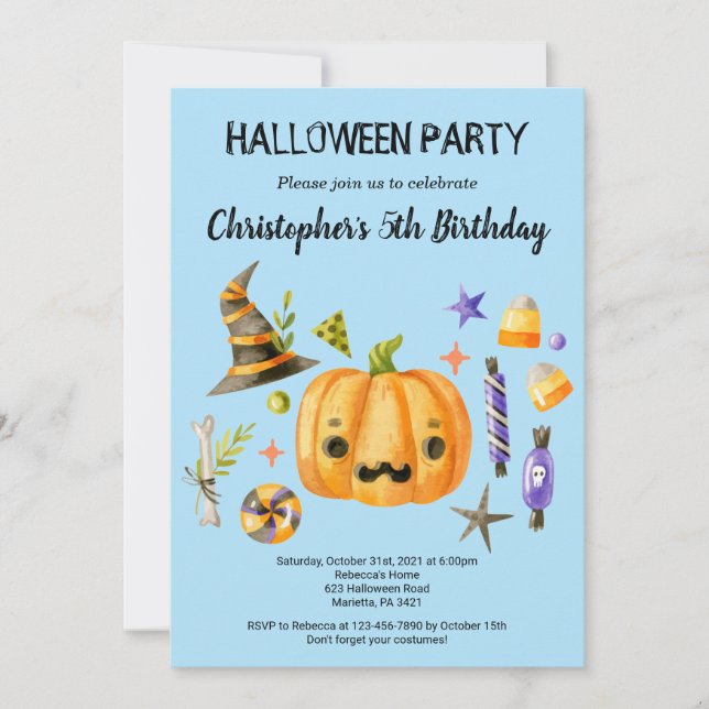Spooktacular Halloween Kindergeburtstag Party Blau Einladung (Vorderseite)