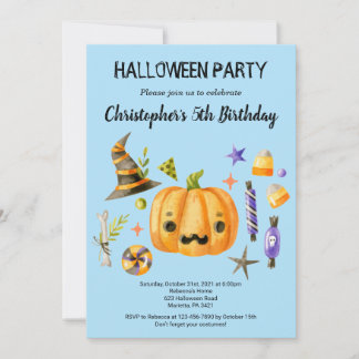 Spooktacular Halloween Kindergeburtstag Party Blau Einladung