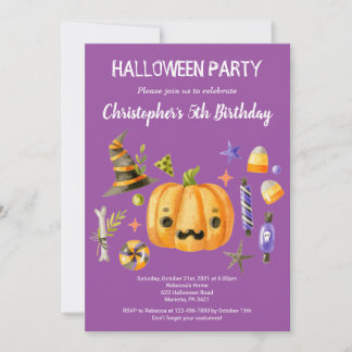 Spooktacular Halloween Kindergeburtstag Party Lila Einladung