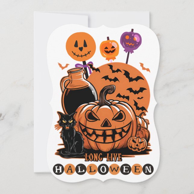 Spooktacular Halloween Spaß mit Niedlichen Schwarz Einladung (Vorderseite)