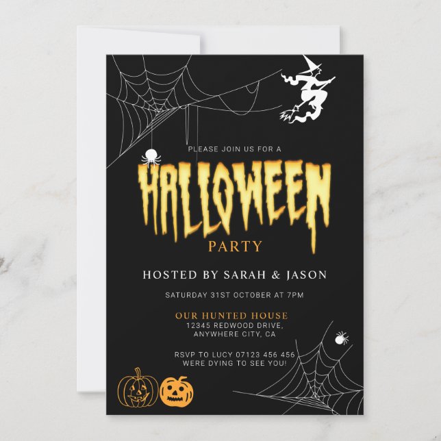 Spooktacular Halloween Spider Web Hexe Party Einladung (Vorderseite)