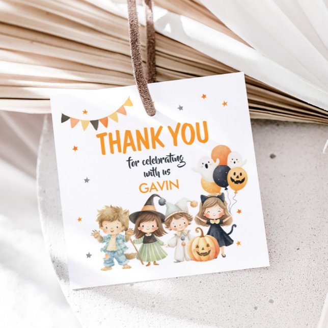 Spooktacular Monsters Halloween Geschenkanhänger (Calling All Monsters Costume Halloween Birthday Party Square Favor Tags)