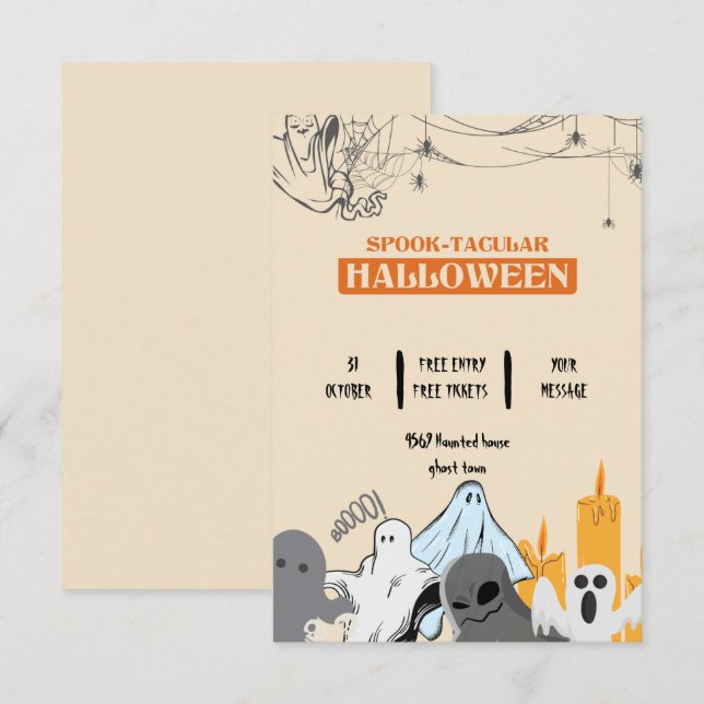 Spooktacular-niedlich-Geister-Halloween-Party Einladung (Vorne/Hinten)