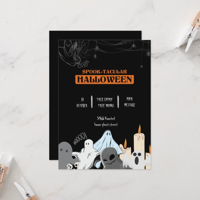 Spooktacular-niedlich-Geister-Halloween-Party Einladung (Vorderseite/Rückseite Beispiel)