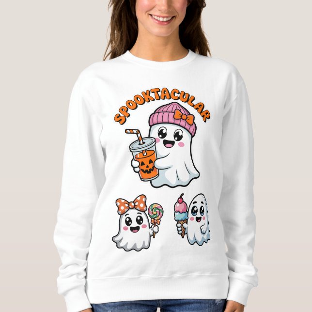 Spooktacular Niedlich Ghost Halloween Sweatshirt (Vorderseite)