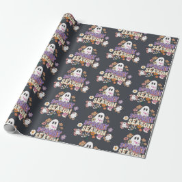 Spooktacular Niedlich Ghosts and Blume Groovy Blac Geschenkpapier