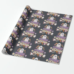 Spooktacular Niedlich Ghosts and Blume Groovy Blac Geschenkpapier