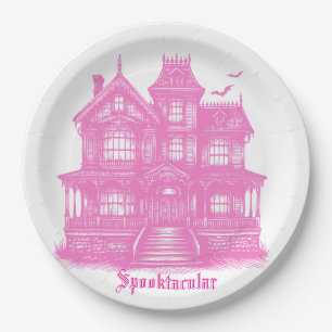 Spooktacular Pink Spuk House Halloween Pappteller