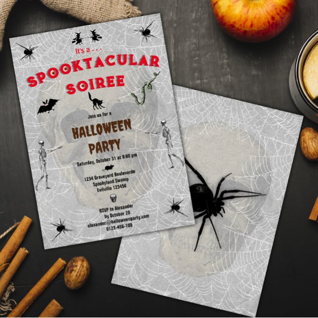 Spooktacular Soiree Creepy Skull Spiders Halloween Einladung (Von Creator hochgeladen)