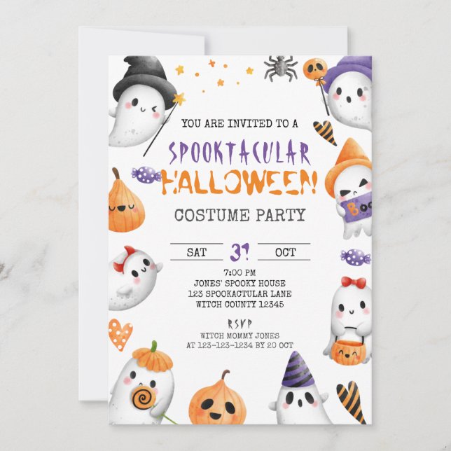 Spooktakuläres Halloween-Party, Kostüme, Monster Einladung (Vorderseite)