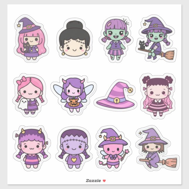 Spooktaturar! Kawaii Halloween Chibi Sticker Colle (Blatt)