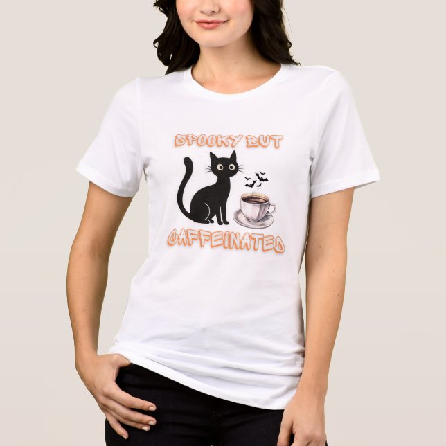 Spooky, aber koffeiniert - Halloween Black Cat Cof Tri-Blend Shirt (Vorderseite)