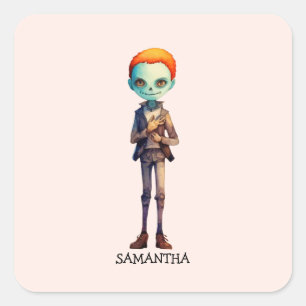 Spooky, aber Niedlich Zombie Kid - Adorable Macabr Quadratischer Aufkleber