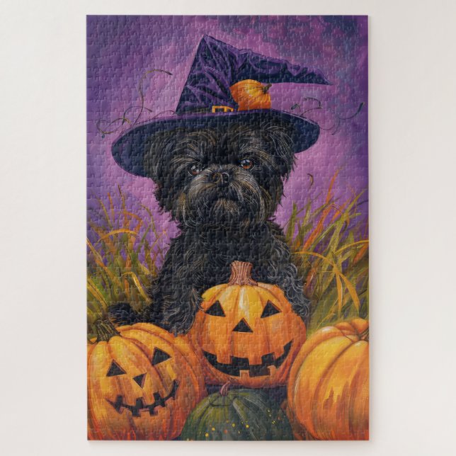 Spooky Affenpinscher Halloween Hexe und Pumpkin (Vertikal)