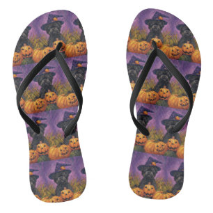 Spooky Affenpinscher Halloween Hexe und Pumpkin Flip Flops