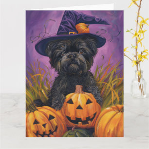 Spooky Affenpinscher Halloween Hexe und Pumpkin Karte