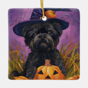 Spooky Affenpinscher Halloween Hexe und Pumpkin Keramikornament