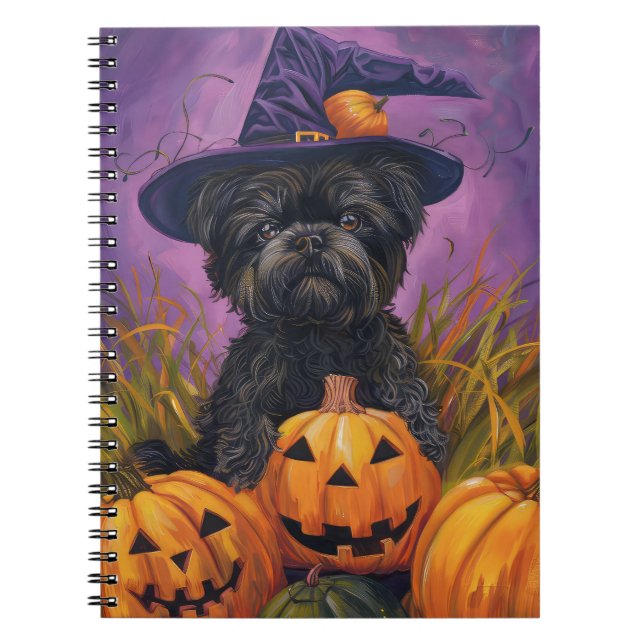 Spooky Affenpinscher Halloween Hexe und Pumpkin Notizblock (Vorderseite)