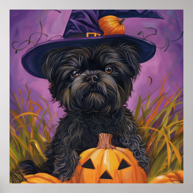 Spooky Affenpinscher Halloween Hexe und Pumpkin Poster (Vorne)