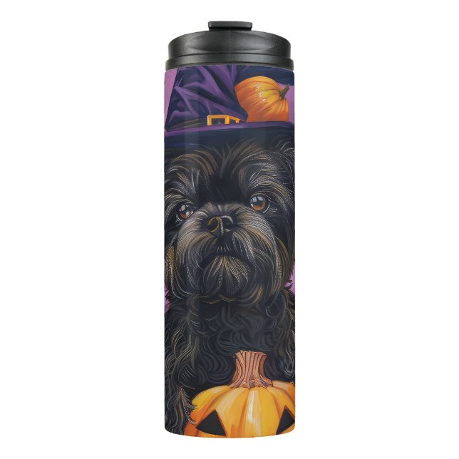 Spooky Affenpinscher Halloween Hexe und Pumpkin Thermosbecher (Vorderseite)