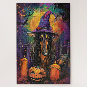 Spooky Afghan Hound Halloween Hexe und Pumpkin