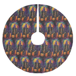 Spooky Afghan Hound Halloween Hexe und Pumpkin Polyester Weihnachtsbaumdecke