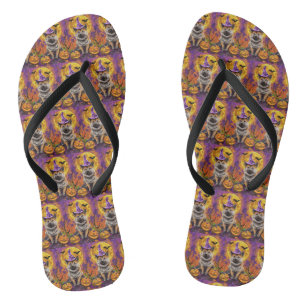 Spooky Akita Halloween Hexe und Pumpkin Flip Flops