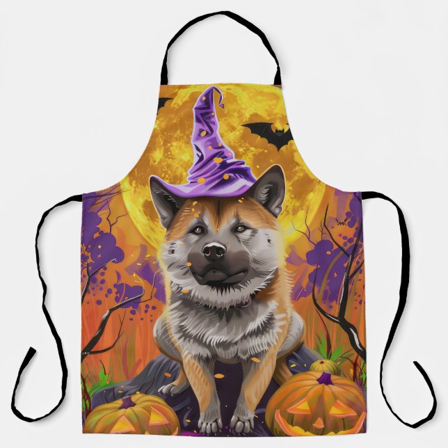 Spooky Akita Halloween Hexe und Pumpkin Schürze (Vorderseite)