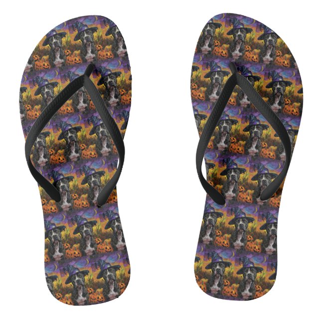 Spooky American Staffordshire Halloween Pumpkin Flip Flops (Fußbett)