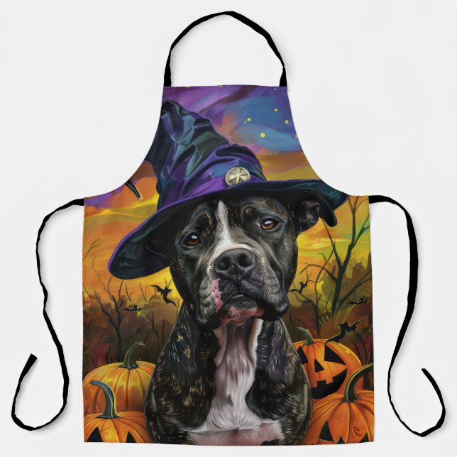 Spooky American Staffordshire Halloween Pumpkin Schürze (Vorderseite)