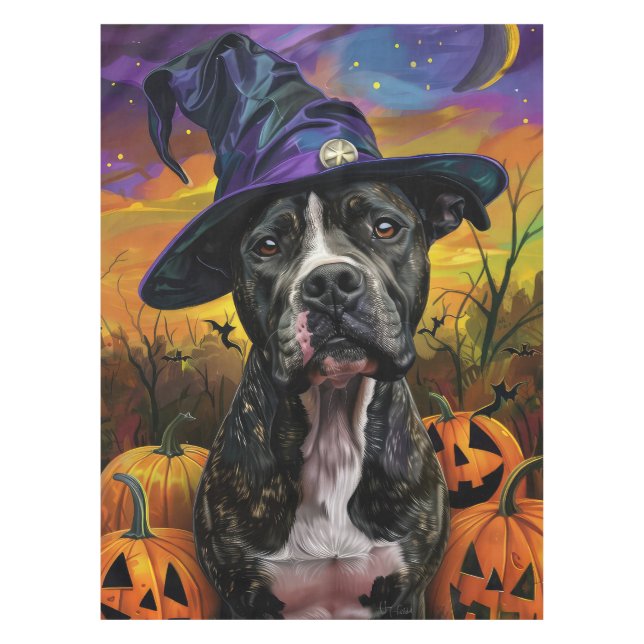 Spooky American Staffordshire Halloween Pumpkin Tischdecke (Vorderseite)