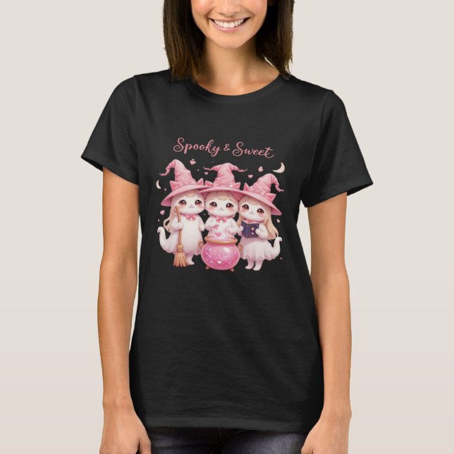 Spooky and Sweet Cute Witch Cat Oversized T-Shirt (Vorderseite)