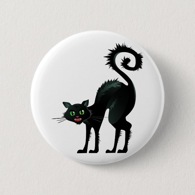Spooky Angry Black Cat Button (Vorderseite)