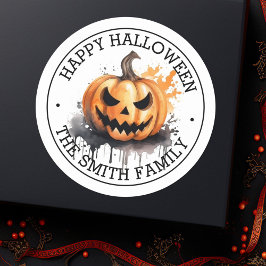 Spooky Aquarellfarbe Jack-o-Lantern glückliches Ha Runder Aufkleber
