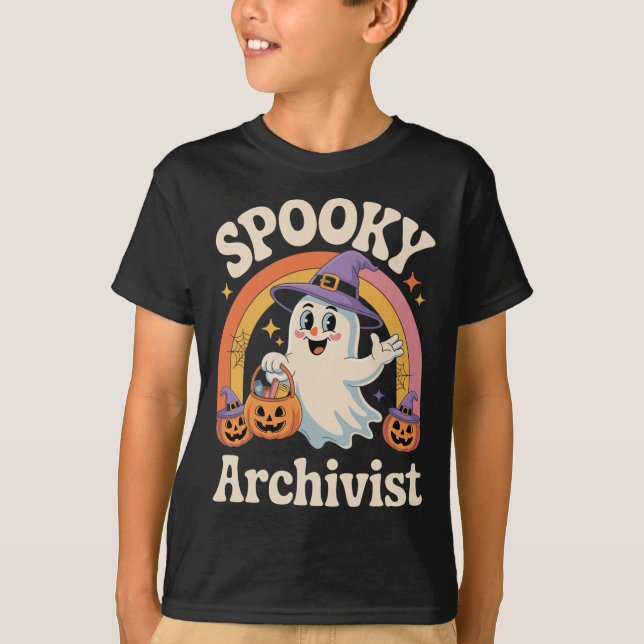Spooky Archivist Niedlich Ghost Pumpkin Archives H T-Shirt (Vorderseite)