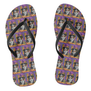 Spooky Australian Shepherd Halloween Hexenkürbis Flip Flops