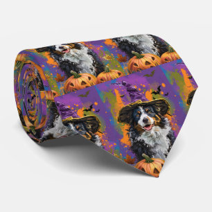 Spooky Australian Shepherd Halloween Hexenkürbis Krawatte