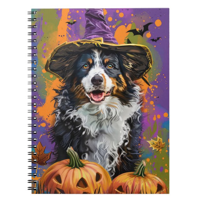 Spooky Australian Shepherd Halloween Hexenkürbis Notizblock (Vorderseite)