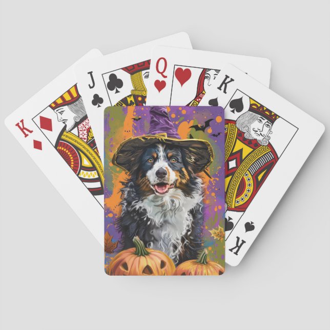 Spooky Australian Shepherd Halloween Hexenkürbis Spielkarten (Rückseite)