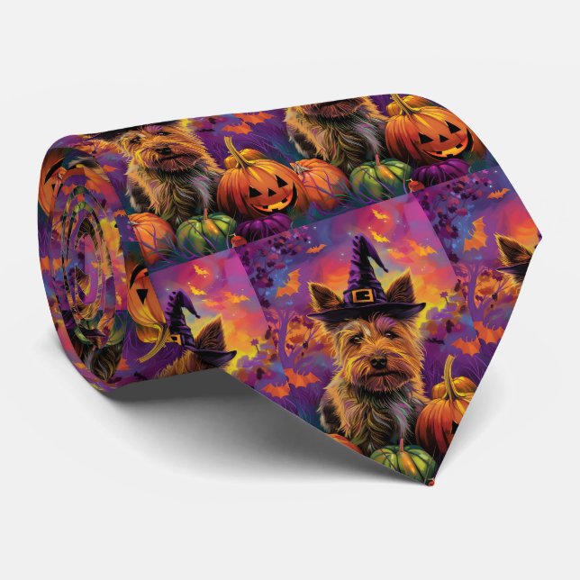 Spooky Australian Terrier Halloween Hexenkürbis Krawatte (Gerollt)